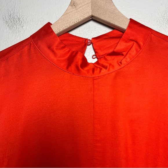 NEW Lane‎ Bryant Women Blouse 18 Red Relaxed Flutter-Sleeve Mock-Neck Top Satin - Picture 5 of 16